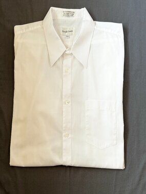 Gerald Austin White Short Sleeve Dress Shirt 18.5 Single Needle Back Pleat